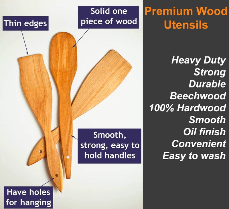 ECOSALL 6 Wooden Spoons for Cooking â€“ Made in Ukraine 100% Natural Healthy Nonstick Wooden Spatula Spoons - Premium Solid Wood Cooking Utensils Set - Strong, Durable Eco Hardwood Beechwood Spoons Set - Image 5